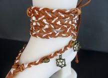 Tan Deerskin Hand Braided Barefoot Sandals. Slave Anklets. Boho Chic. Turtle Charms. Dancer Jewelry. 4 small