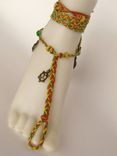 Barefoot Sandals.Tan Deerskin, Turtle Charms, Gold And Green Hemp Cords. Gypsy. Boho. Foot Jewelry. 3 small