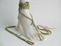 Buckskin Deerskin Slave Anklets Barefoot Sandals Hand Braided With Dark Blue 1 small