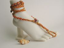 Tan Deerskin Barefoot Sandals. Orange And Golden Hemp Cords. Hand Braided 1 small