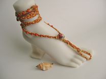 Tan Deerskin Barefoot Sandals. Orange And Golden Hemp Cords. Hand Braided 2 small