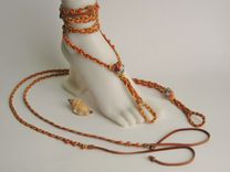 Tan Deerskin Barefoot Sandals. Orange And Golden Hemp Cords. Hand Braided 3 small
