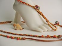 Tan Deerskin Barefoot Sandals. Orange And Golden Hemp Cords. Hand Braided 5 small