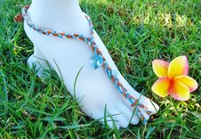 Tan Deerskin Slave Anklet. Boho Chic. Blue Heart Swarovski Crystal. Beach Jewelry. Made In Maui. 1 small