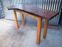 Live Edge Walnut Console Table With Maple Base & Shelf 3 small