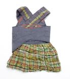 Grey Denim And Greenish Check Asymmetry Cotton Handmade Dress 3 small