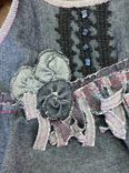 Flower Motifs, Fringe And Red Stitch Blue Denim Dress 4 small