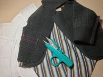 Grey Wool Check And Pink Stitch Boy's Tailored Jacket And Collar And Bow Tie 2 small