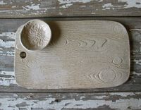 Faux Bois Stoneware Cheese Board - Fruit & Cheese Service - Bread & Olive Oil 2 small