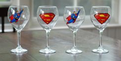 Hand Painted Superman Wine Glasses- Set Of 4 2 small