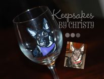 Custom Hand Painted Wine Glass - Dog Portrait 3 small