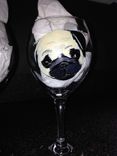 Custom Hand Painted Dog Wine Glass- Pug 2 small