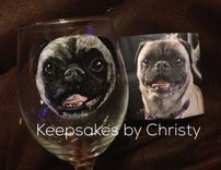Custom Hand Painted Dog Wine Glass- Pug 3 small