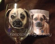 Custom Hand Painted Wine Glass - Dog Portrait 2 small