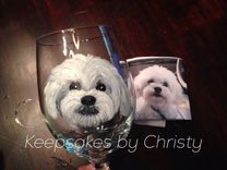 Custom Hand Painted Wine Glass - Dog Portrait 4 small