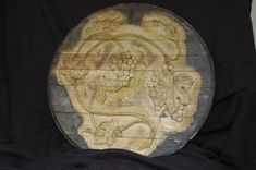 Hand-Carved Wine Cask End With Grape Design 1 small