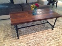 100+Year Old Reclaimed Pine Coffee Table With 3/4" Steel Pipe Legs 1 small