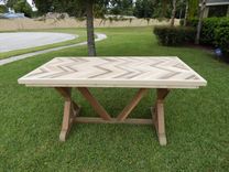 Chevron Style Trestle Leg Wood Dining Table 2 small