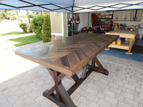 Chevron Style Trestle Leg Wood Dining Table 6 small