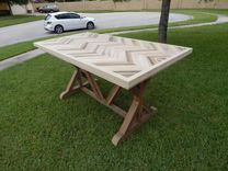 Chevron Style Trestle Leg Wood Dining Table 3 small