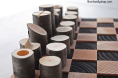 Modern, Minimalist Rustic Chess Set, Wood Log Branch Pieces 5 small