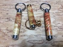 Flaming Box Elder Secret Compartment Keychains 2 small