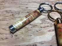 Flaming Box Elder Secret Compartment Keychains 3 small