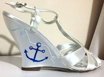 Nautical Anchors Painted On Satin Wedding Wedge Shoes 1 small