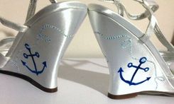 Nautical Anchors Painted On Satin Wedding Wedge Shoes 2 small
