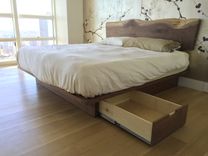 Walnut Platform Bed With A Natural Edge Walnut Headboard And Storage. 2 small