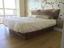 Walnut Platform Bed With A Natural Edge Walnut Headboard And Storage. 3 small