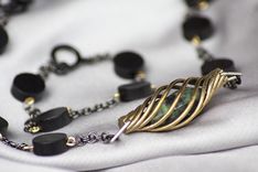 "Swirl" Necklace And Bracelet Set, Brass, Jasper, Wood 1 small