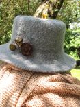 Icy Roads Hand Knitted And Felted Flat Brimmed Hat With Button Art. 1 small