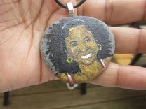 Custom Painted Portrait Beach Stone Rock Necklace 1 small
