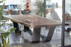 Industrial Steel Base With Parota Table Top 2 small