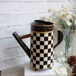 Courtly Vintage Watering Can Checked Tea Pot Decor Black And White Checks Vase 5 small