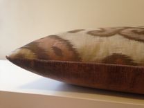 One Of A Kind, Golden Brown Decorative Pillow, Handmade With Designer Fabrics 1 small
