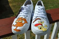 Funny Hand Painted Sneakers With Garfield And Odie Size 9 - Sold 1 small