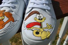 Funny Hand Painted Sneakers With Garfield And Odie Size 9 - Sold 3 small