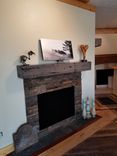 Fireplace Mantel Rustic Distressed Knotty Alder Salvaged Beam Design Coastal Gray Finish 4 small