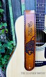 Hand Tooled Lion Adjustable Leather Guitar Strap 2 small