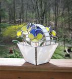 Basket Of Pansies- Stained Glass Centerpiece- Industrial Flowers- Sculpture 2 small