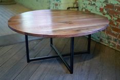 Southern Industrial Design Reclaimed Walnut Wood Round Table With Industrial Steel Legs 1 small