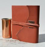 Red Leather Bound Handmade Journal Copper Chevron Poetry Travel Diary Silkscreen Art Book (186) 2 small