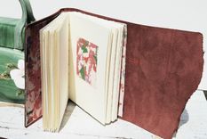 Leather Bound Journal Rose Travel Diary Handmade Silkscreen Brass Art Notebook 2 small