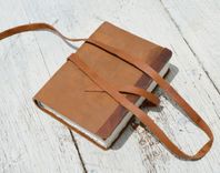 Leather Bound Handmade Journal Western Travel Diary Silkscreen Art Notebook 1 small