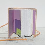 Leather Bound Pocket Journal Natural Finish Travel Diary Purple Silkscreen Art Notebook 2 small