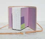Leather Bound Pocket Journal Natural Finish Travel Diary Purple Silkscreen Art Notebook 4 small