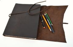Large Brown Leather Bound Journal Ledger Custom–Made-To Order Planner 4 small