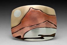 Western Belt Buckle, Mountain Landscape, Mens, Silver, Metalsmith 1 small